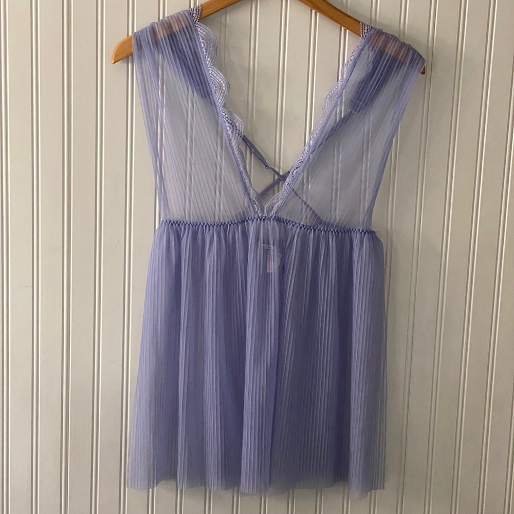 Victoria's Secret Coquette Lavender Pleated Babydoll Sheer Lace Strappy Cami - M